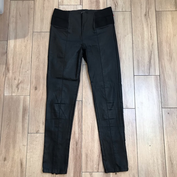 ANGL Black Faux Leather Moto Hi Rise Legging Pants W/ Zippers - Picture 2 of 8